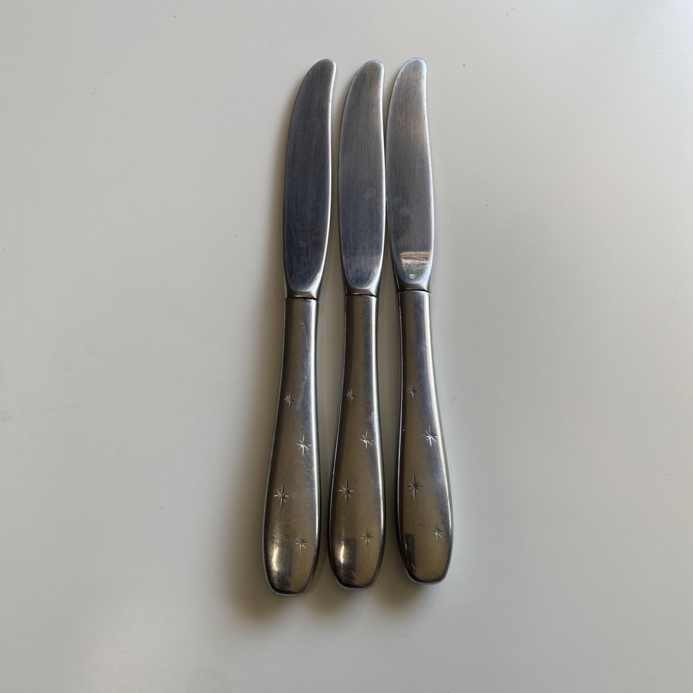 Vintage Wallace Stainless Flatware 3 Knife Set Bright Star Atomic Starburst MCM